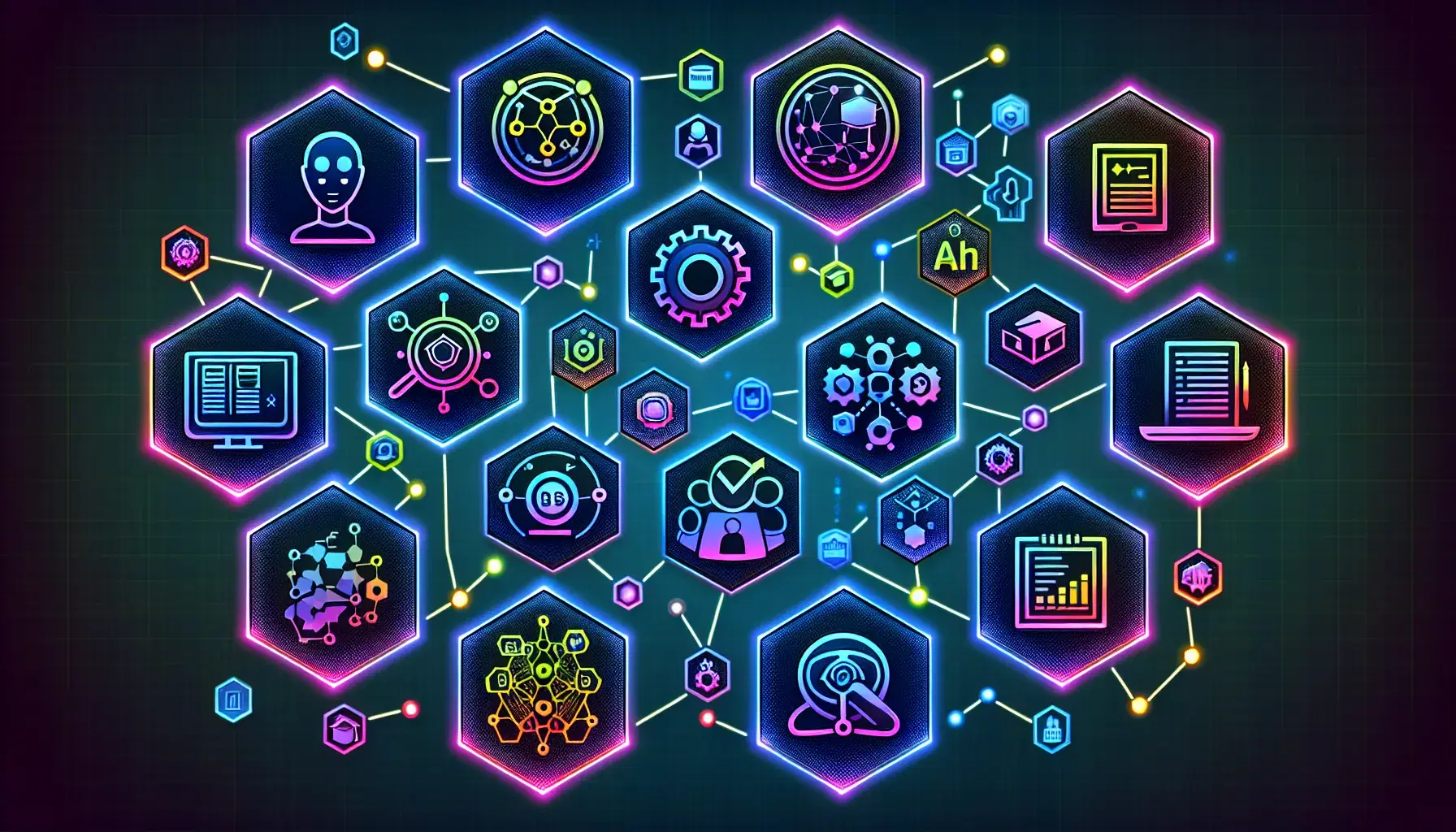 Interconnected hexagonal icons representing ten AI applications in education