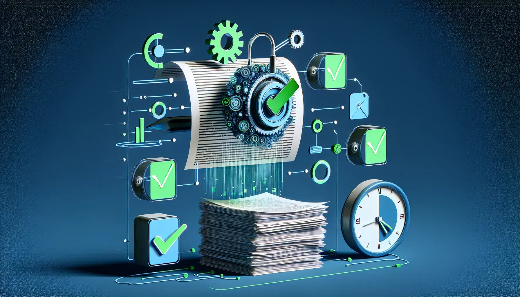 AI grading system processing papers with instant feedback and time savings visualization