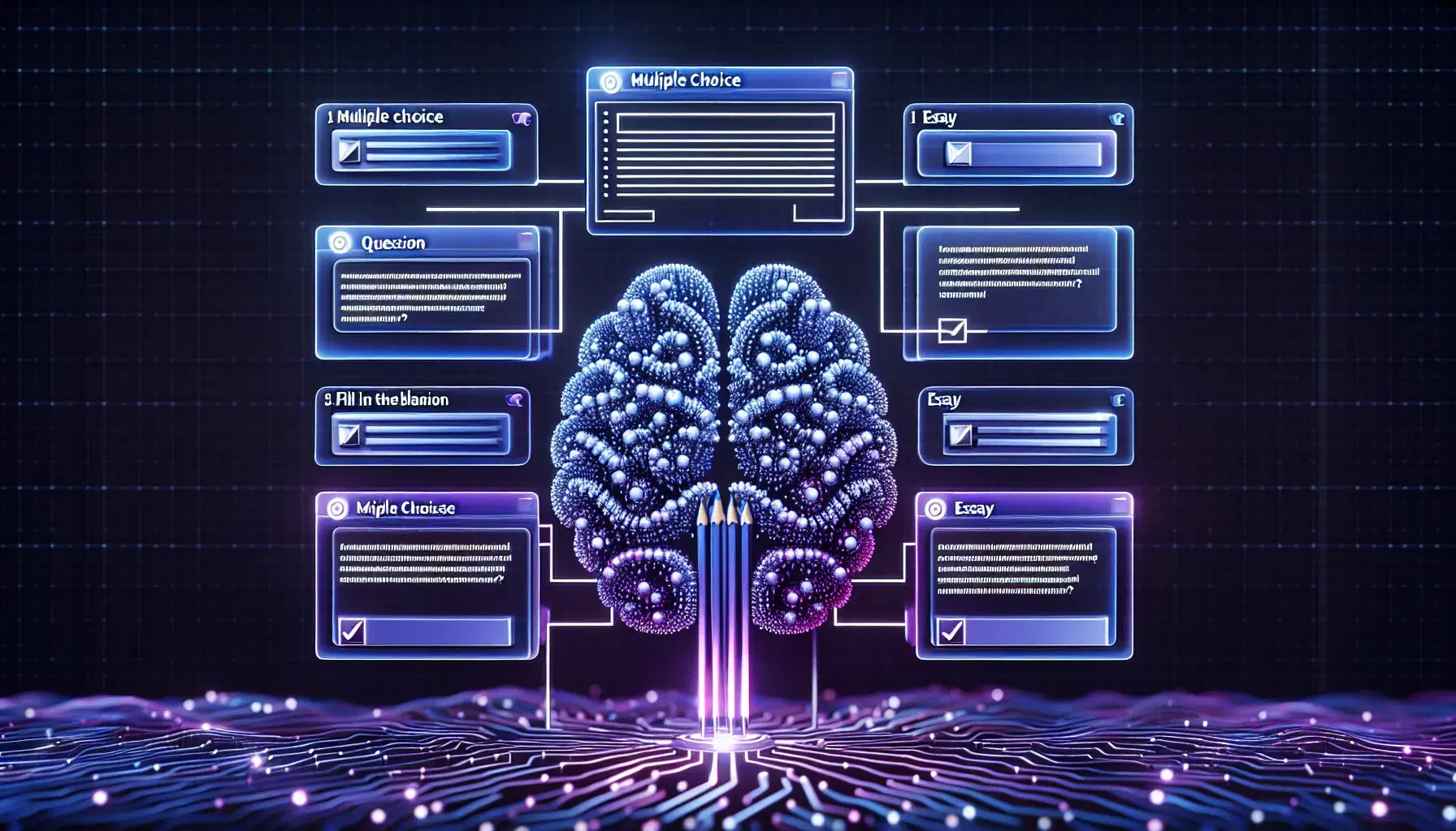 AI generating diverse question types from educational content with difficulty level indicators